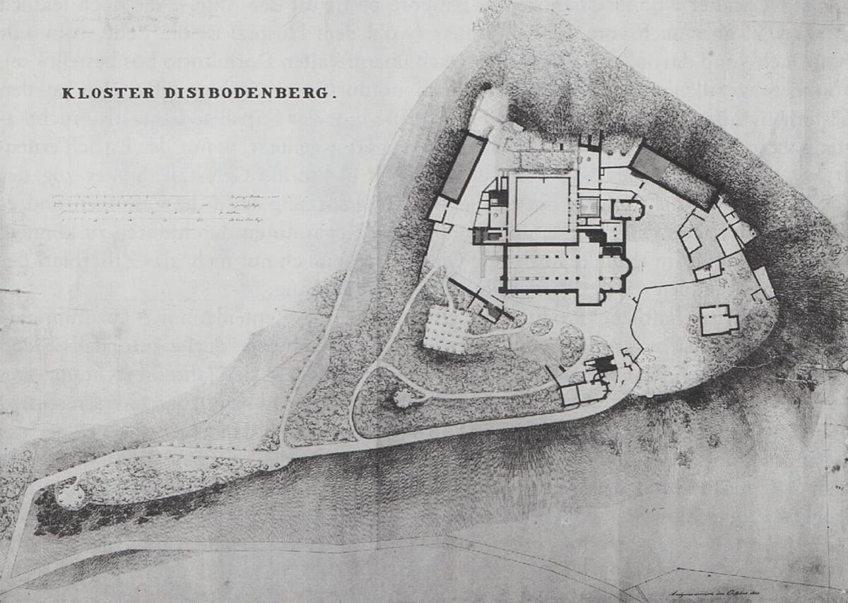 Plan des Landschaftsparks 1841 (Aus G. Stanzl, Die Klosterruine Disibodenberg. Worms 1992, 15 Abb. 8, Plan im Besitz der Familie von Racknitz)